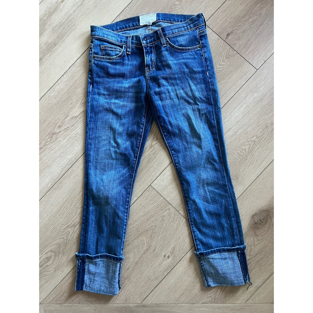 CURRENT/ELLIOTT The Rolled Cuff Crop Jeans Women's Blue Denim Size 26